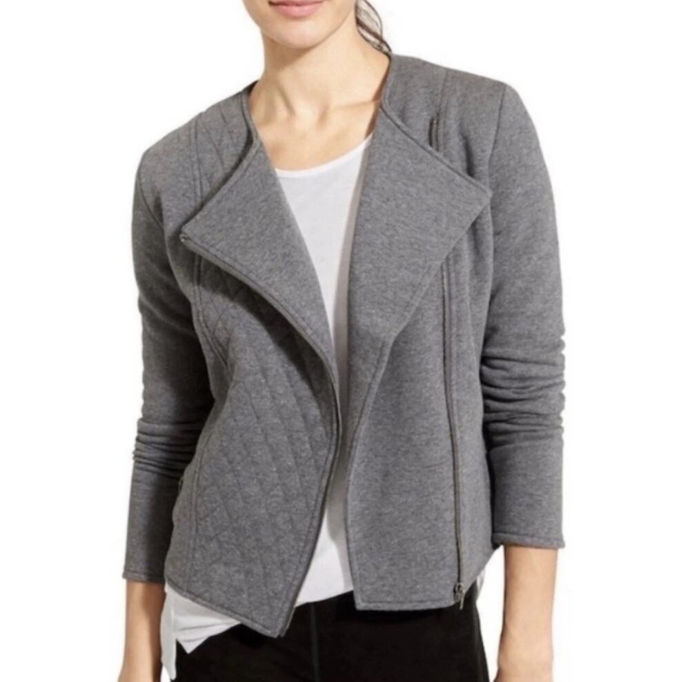 Athleta Belvedere Motogrhe Asymmetrical Grey Moto Quilted Knit Jacket NWT